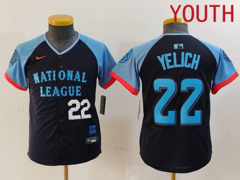 Youth Milwaukee Brewers #22 Yelich Blue All star 2024 Nike MLB Jersey style 3